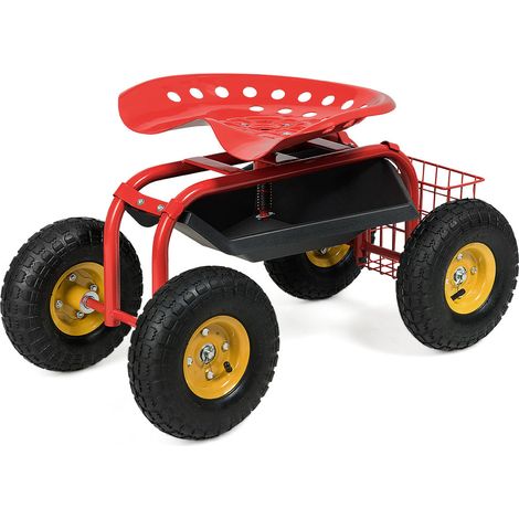 Sedile da giardino regolabile con ruote 81 x 45,5 x 53 cm con contenitore e ruote metalliche antiscivolo rosso 200020622