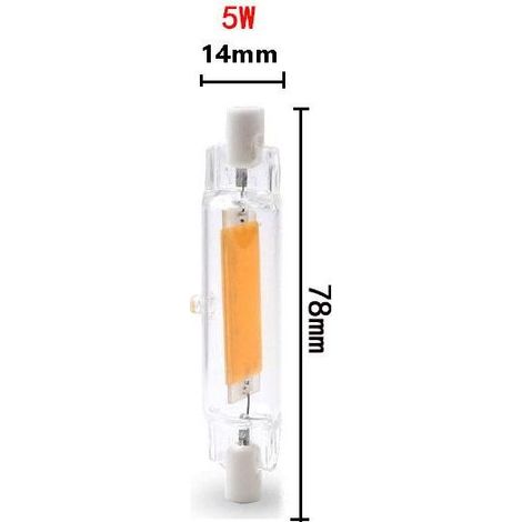 2Pcs 78MM 5W 220V Lampe à LED R7S Haute Luminosité Modèle Verre COB à Double Extrémité Lampe Remplace les Lampes Halogènes, Faible Consommation d'Énergie Blanc Chaud (1/4)