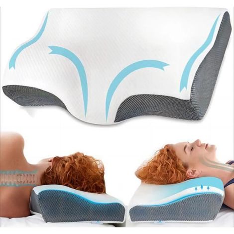 Oreiller Ergonomique - - Mémoire de Forme - Anti Douleur - Anti Ronflements - 60x35x12cm (1/4)