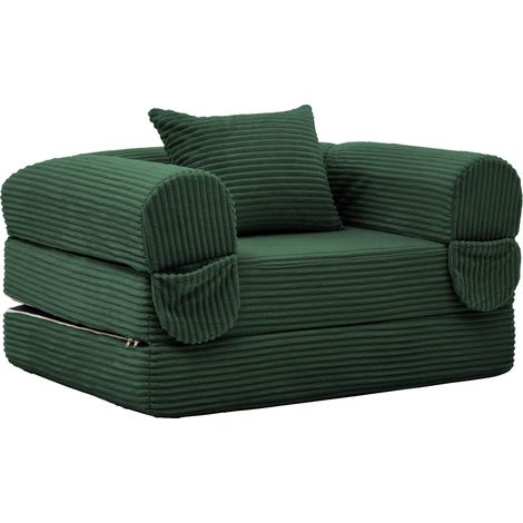 Sofá cama individual convertible de tela tipo pana verde HOMVRA (1/5)