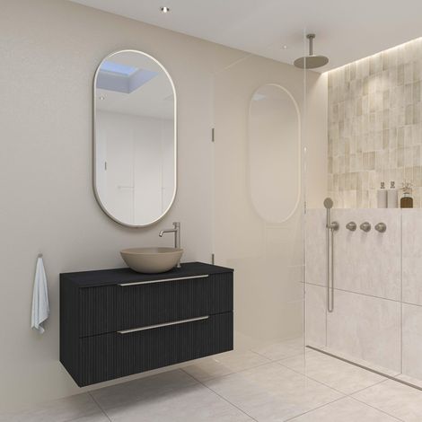 INK SP28 miroir - 50x4x100cm ovale en cadre acier incl dir LED - chauffage - changement de couleur - dimmable et interrupteur - inox brossé