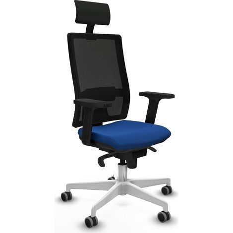 Horna sincro malla negra similpiel azul brazos 2D base blanca cabecero fijo ruedas 65mm engomadas (1/5)