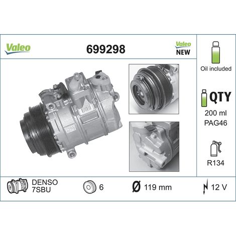 Compresseur, climatisation Valeo 699298 CHRYSLER 0002302011 0002303911