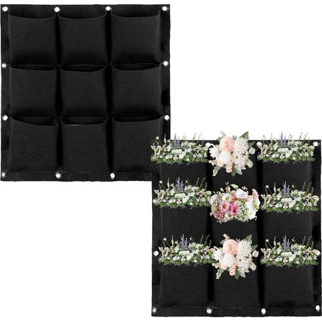 Juego de 2 bolsas colgantes para plantas - Fieltro - Para jardín, balcón, patio, decoración de interiores - 9 bolsillos (1/5)