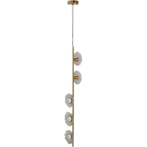 Lampadario Emily Verticale a 5 Luci - Design Glam in Vetro Grigio Fumé e Struttura in Metallo Oro - 15x16x110 cm