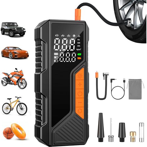 Tragbarer Reifenfüller-Luftkompressor, 150 PSI, tragbare Luftpumpe für Autoreifen, schnellere Luftfüller-Reifenpumpe mit Manometer, digitales LED-Licht für Auto, Motorrad, Fahrrad, Bälle