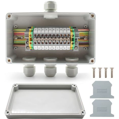 Boîte de Jonction Etanche, 1in 3 Sortir, Avec Bornier Rail DIN,Kit de Bornier Universel, Convient Pour les Projets D'automatisation, Les Garages, Les Projets de Bricolage (1/5)