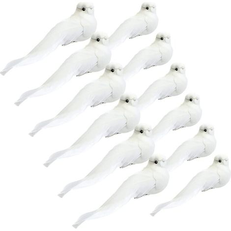 12 Pièces Ornement Cardinal (Colombes Blanches, 5,1 Pouces)avec Clip sur Plume Oiseau Colombe Artificiel Ornement d'arbre de Noël Artisanat de Faux Cardinal Brillant pour Décor (1/4)