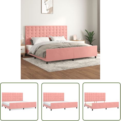 The Living Store Cadre de lit sans matelas rose 200x200 cm velours - Lit Double - Cadre De Lit - Lit Avec Tête De Lit - Literie - Meubles De Chambre (1/5)