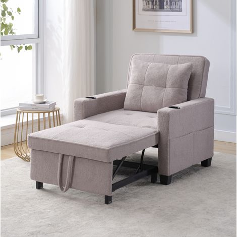 Poltrona-letto 3 in 1 estensibile, chaise longue regolabile, porta bicchieri e USB, grigio, OKWISH (1/5)