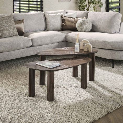 Lot de 2 tables basses organiques 84x39 cm en teck marron - RIOZA