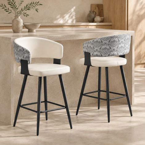 Sgabelli da bar 2 pezzi con schienale, seduta in PU, struttura in metallo, bianchi OKMYHOME (1/5)