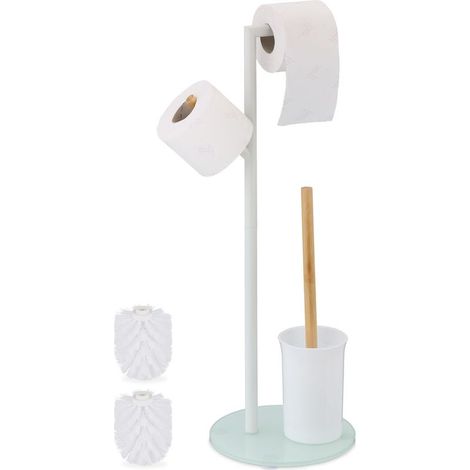 Serviteur WC, HxLxP : 64x27x22 cm, dérouleur non fixe, brosse avec support, acier inoxydable, blanc (1/5)