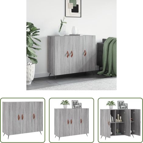 vidaXL Metallbeine -  Sideboard Grau Sonoma 90x34x80 cm Holzwerkstoff (1/5)