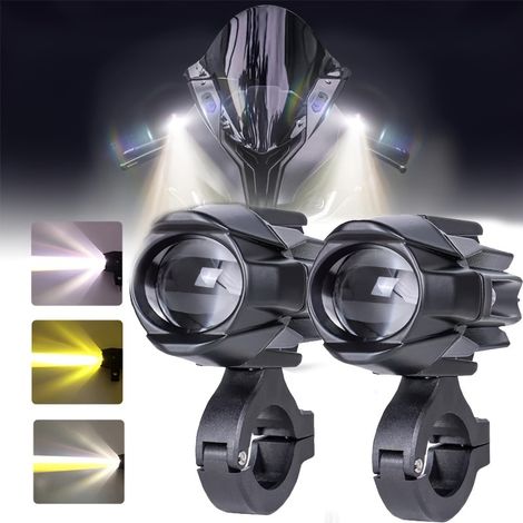 Phare d'appoint pour moto de 16 W, phare LED amélioré, antibrouillard d'appoint, lumière blanche ambrée, étanche, 4 modes de clignotement (1/5)