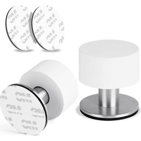 Flintronic Stop Portes, Lot de 2 Butée de Porte Adhésive Butoirs de Porte en Inoxydable, Arrêts de Portes avec Caoutchouc Antichoc, pour Cuisine, Chambre, Bureau (1/5)