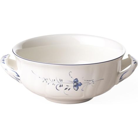 tasse à soupe avec anses, ornements en filigrane et relief, 400 ml, porcelaine, blanc/bleu (1/2)