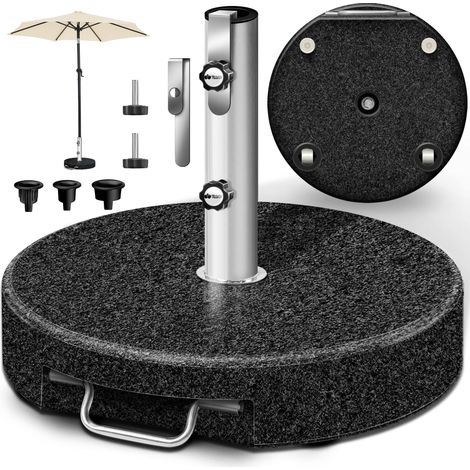 tillvex® Granit Sonnenschirmständer mit Rollen & Teleskopgriff Anthrazit - 27 kg Rund Schirmständer Sonnenschirm mit Edelstahlrohr Balkonschirmständer für Schirmstöcke 16-48 mm & 300 cm Schirmdurchm