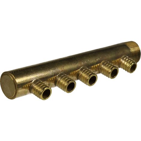 Collecteur 3/4" (20/27) Mâle-Bouchonné 5 piquages à glissement pour tube PER diamètre 16 compris 5 bagues de 16 (1/5)