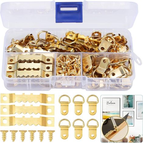 Crochet pour Cadre Photo, 235 Pièces Kit de Suspension Tableaux  avec Vis, Anneau en D, cintres en Dent de Scie, pour le bureau à domicile photo peinture suspendue, fixation cadre (1/5)