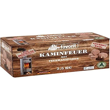 Favorit Accendifuoco Jumbo, 2,5 kg, in scatola pieghevole richiudibile in legno naturale e cera (caminetto) â 1212