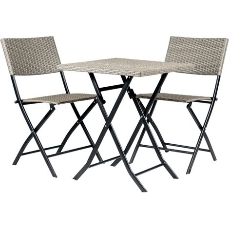 set da esterno pieghevole eurogarden "chicago" in acciaio e pe rattan grigio 2 sedute e tavolino