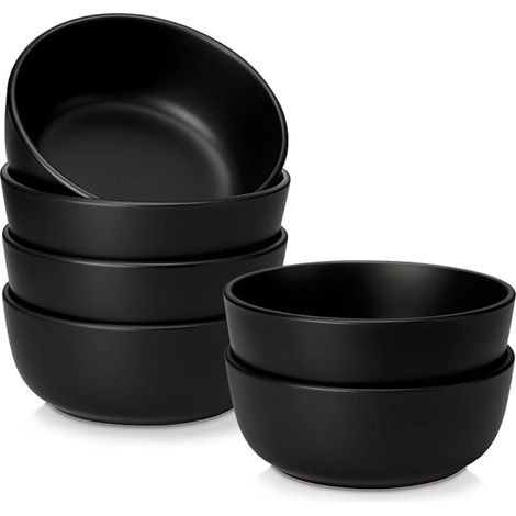 Bols à Céréales en Grès de 900 ml à Design Moderne - Bol Petit-Déjeuner pour Salade, Soupe, Ramen, Fruits ou Dessert - Adapté au Micro-Ondes - Glaçure Noir (1/5)