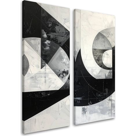Set de tableaux sur toile  Abstraction géométrique noir et blanc 2 x 60x120 (1/4)