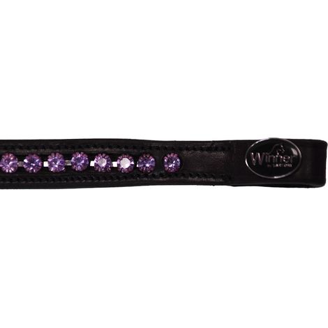 Pony, Marrone: Winner Leder 16 mm Faceplate mit fliederfarbenen Strasssteinen