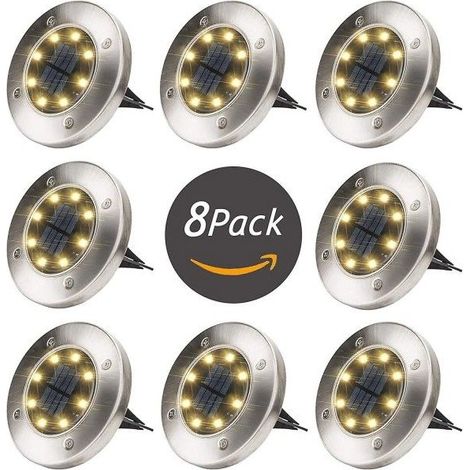 ®RisingFF 8 LED Solar-Außenleuchten, Garten-Standleuchte, IP65 (8 LED Warmweiß) - WELLNGS