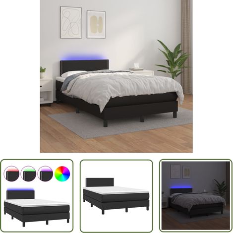 The Living Store Sommier à lattes de lit avec matelas et LED Noir 120x200 cm - Lit Plateforme - Lit Design - Lit Moderne - Lit Capitonné - Lit Avec Rangement (1/5)