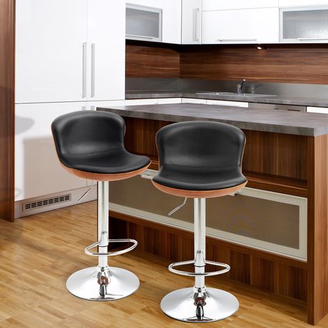Lot de 2 tabourets de bar réglables en hauteur,pivotants 360°,dossier et repose-pieds,revêtement faux cuir,120 kg,46×53,5×85-106 cm,noir.