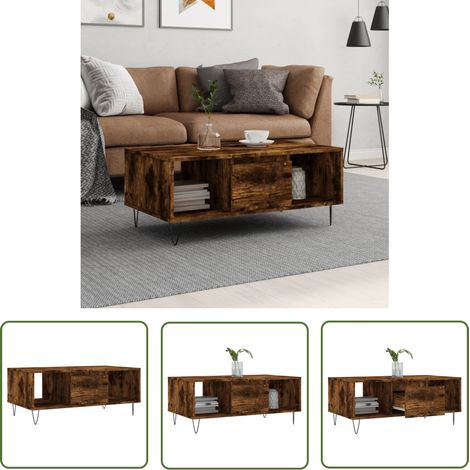 The Living Store Couchtisch Räuchereiche 90x50x36,5 cm Holzwerkstoff - Couchtisch - Wohnzimmerstil - Holzmöbel - Holzwerkstoff Möbel - Sideboard (1/5)