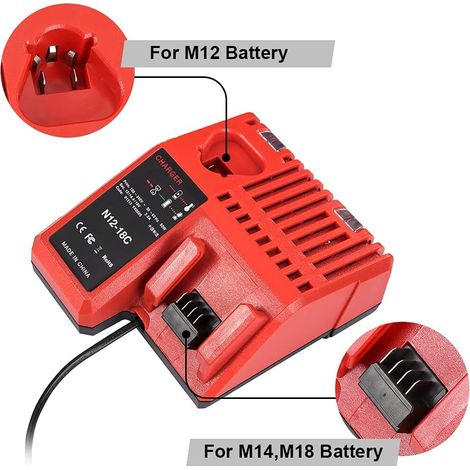 Adattatore di ricarica rapida Milwaukee M12-18V per batterie agli ioni di litio da 12V-18V, compatibile con i modelli 48-11-1840, 48-11-1850, 48-11-2401, 48-11-1890, 48-59-1812, 48-11-2420, 48-11-2440 (1/3)