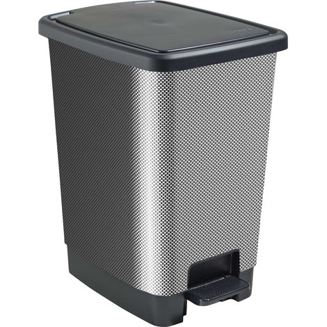 Cover Bin, poubelle à pédale 30 L, rectangulaire, en plastique recyclé, aspect carbone, avec anses pour accrocher et cacher le sac, pour cuisine, bureau, buanderie, atelier, salle de bain (1/3)