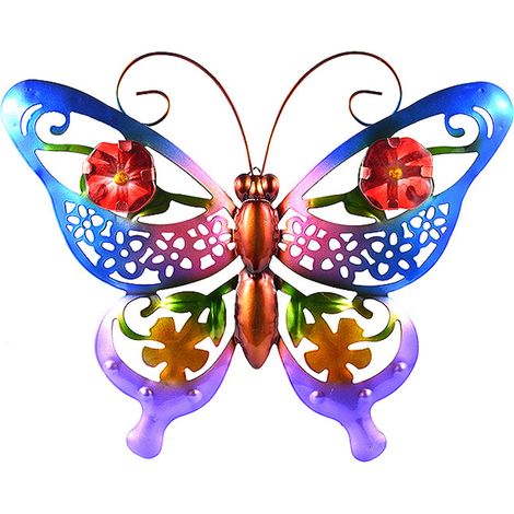 Decoración de jardín: mariposa artesanal de metal perforado, 1 pieza, con diseños claros y naturales. (1/5)