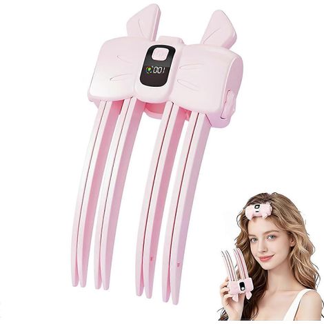 Brosse chauffante volumisante sans fil peigne à pinces écran LCD chaleur douce cheveux fins/épais dents incurvées portable Rose (1/5)