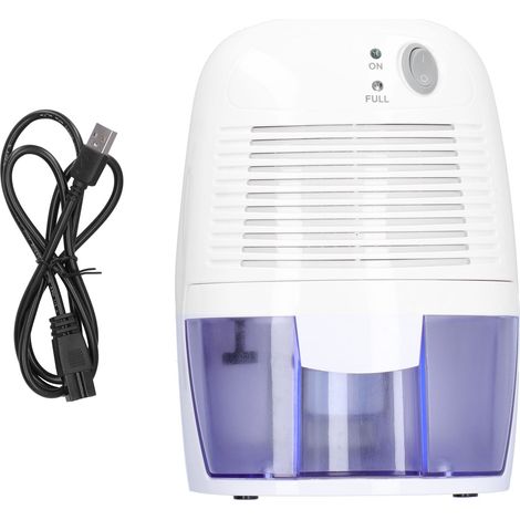 Déshumidificateur portable compact pour la maison, déshumidificateur de chambre, séchoir à air absorbant et éliminant l'humidité, blanc avec connexion d'alimentation USB. (1/5)