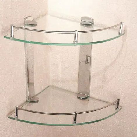 Étagère d'angle flottante en verre à 2 niveaux pour salle de bain et douche (1/3)