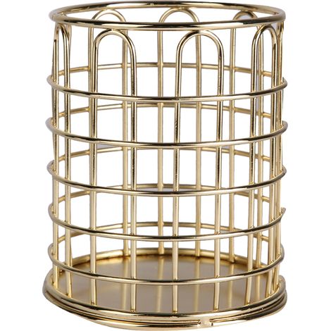 Porte-pinceaux de maquillage, fournitures de bureau, porte-stylo multifonctionnel en fer forgé, plaqué or (1/5)