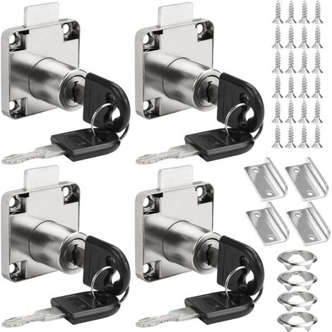 serrures de meubles de 22 mm, serrures d'armoire en acier inoxydable, 4 serrures avec des clés différentes, serrures de tiroir de bureau, serrures de tiroir de bureau, serrures d'armoire en métal pour (1/5)