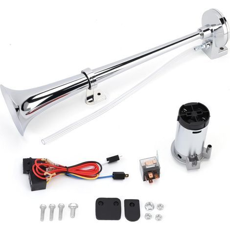 Clacson pneumatico singolo da 12V, 150dB, super potente, in lega di zinco cromata, per auto, camion, camper, moto e barche, con kit di cablaggio. (1/5)
