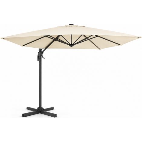 Ombrellone Girevole Decentrato 360° Rettangolare Rotante 4X3 M Con Struttura In Alluminio Braccio In Acciaio Base A Croce Per Giardino Terrazza Patio Piscina Ecrù (1/5)