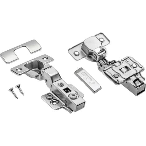 GTV Cerniera Idraulica ECH con Chiusura Ammortizzata, Montaggio Clip-On e Regolazione 3D, per Ante a Sormonto Totale, Scodellino 35 mm, Finitura Nichel