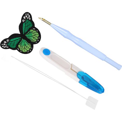 Stickset mit Punch Needle zum Selbermachen: Dickes Wollgarn, Messingrohr, Schere, Werkzeugset (1/5)