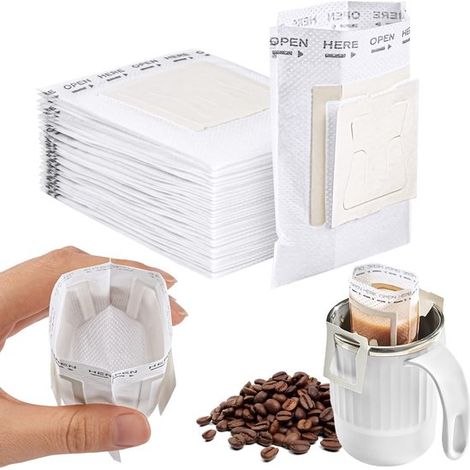 Allecto Plus - Sachets à café portables en papier filtre (40 pièces) - Sachets à café jetables avec compte-gouttes - Qualité alimentaire - Sachets à café à suspendre - Idéal pour la maison, le bureau, (1/5)