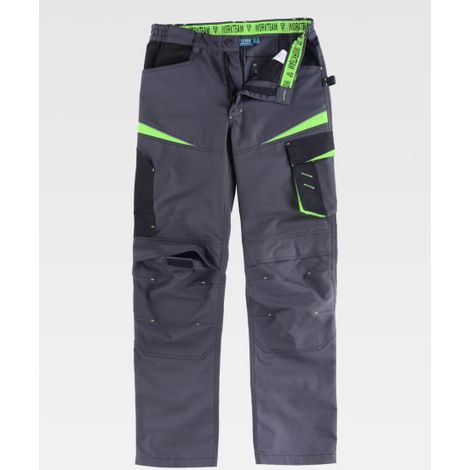 Pantalón con tejido canvas, protección de rodillas - EN ISO 13934 WF2750 WORKTEAM XXL Gris / Verde lima (1/2)