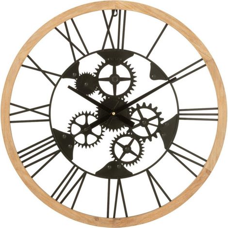 Horloge Murale en Métal "Roues" 60cm Noir & Naturel (1/3)