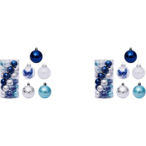 60 Stück Weihnachtskugeln 6 cm für den Weihnachtsbaum, blaue Weihnachtskugeln aus Kunststoff, Christbaumschmuck, Dekorationen, Anhänger für Zuhause (1/5)