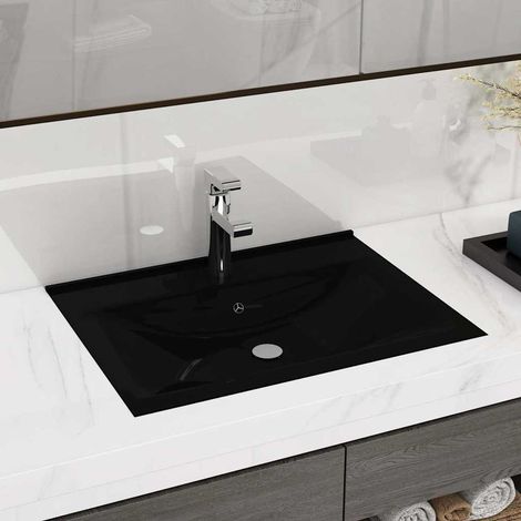 vidaXL Luxury Basin with Faucet Hole Matt Black 60x46 cm Ceramic (1/5)